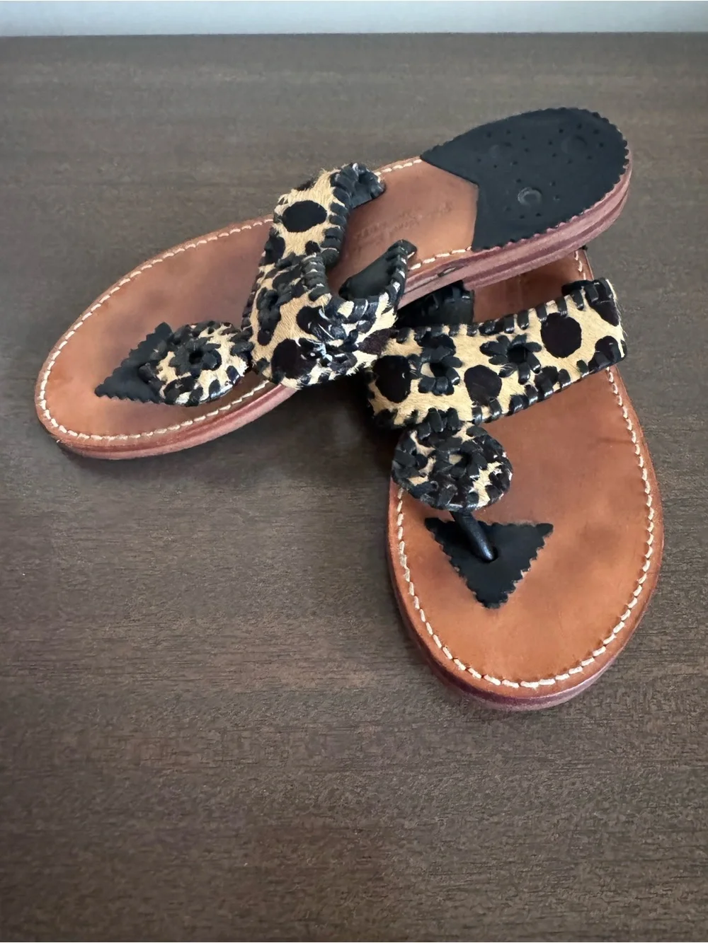 Palm Beach Sandals Women’s Leopard Print Thong Sandals - Black & Tan